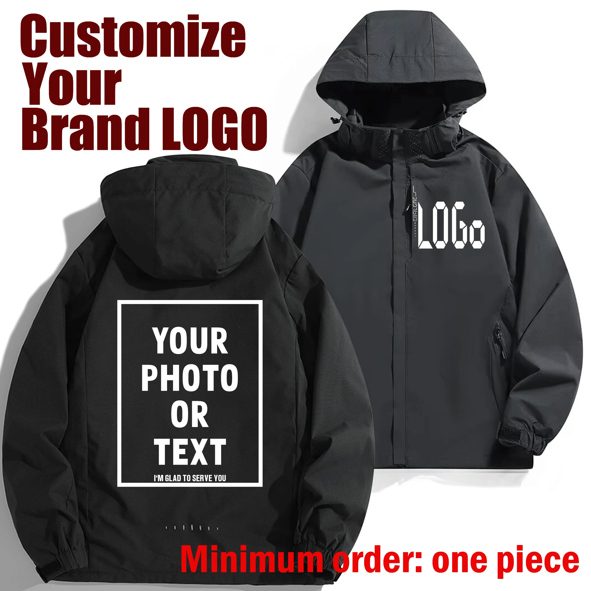 DIY Custom Brand Logo Autumn Jacket Men Waterproof Warm Windbreaker Casual Clothes Men Black White Gray Blue Jacket Outdoor