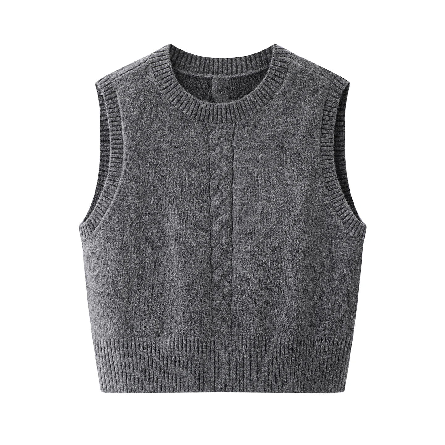 Ele ey Knitted Svel round Ne Vest for Women Casual Sle Faionable Layering Top Comfortable Breathable Polyes...