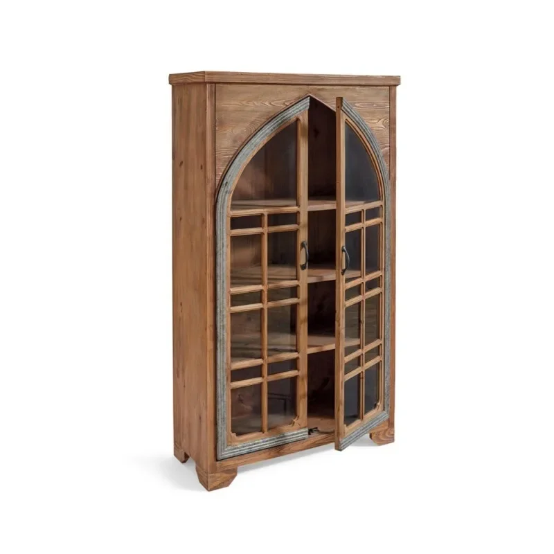 

American retro solid wood two-door bookcase, locker with door, living room glass display cabinet, floor-to-ceiling