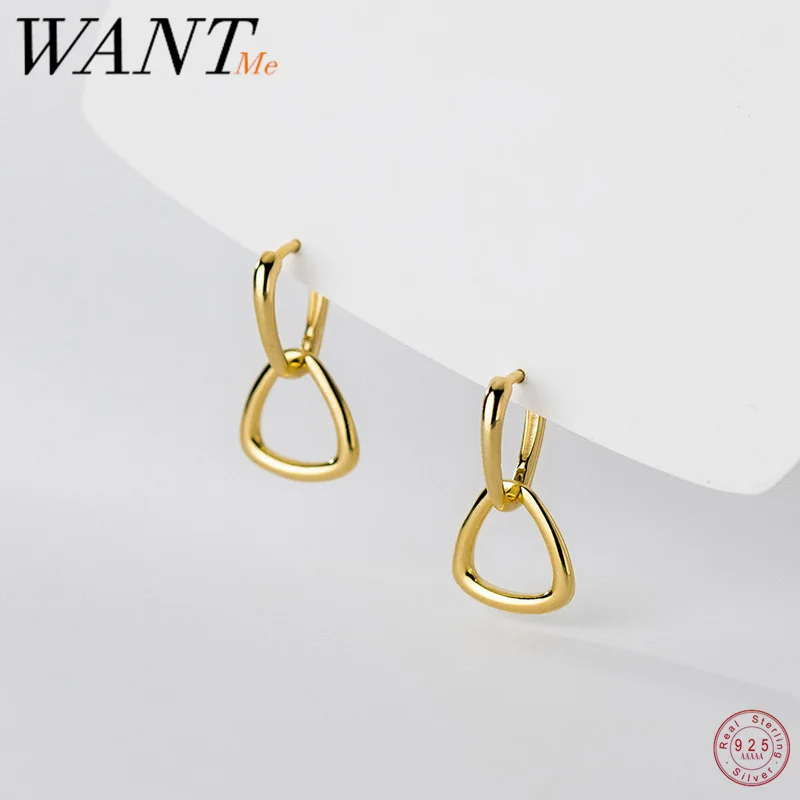 

WANTME 925 Sterling Silver Fashion Minimalist Geometric Triangle Interlocking Drop Earrings for Women Classic Huggies Jewelry