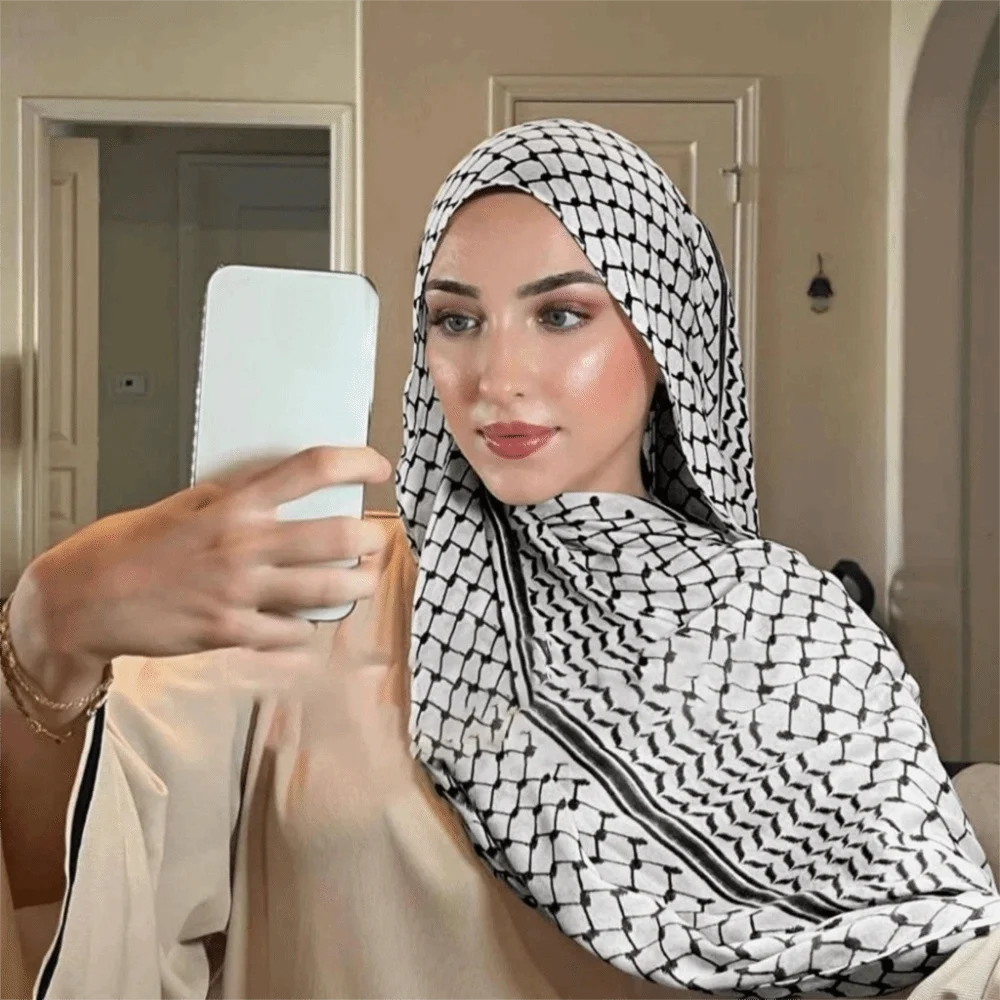 

Dubai Scarf Plaid Print Keffiyel Headscarf Long Thin Chiffon Hijab Scarf Sunscreen Shawls and Wraps Islamic Headscarf Ladies
