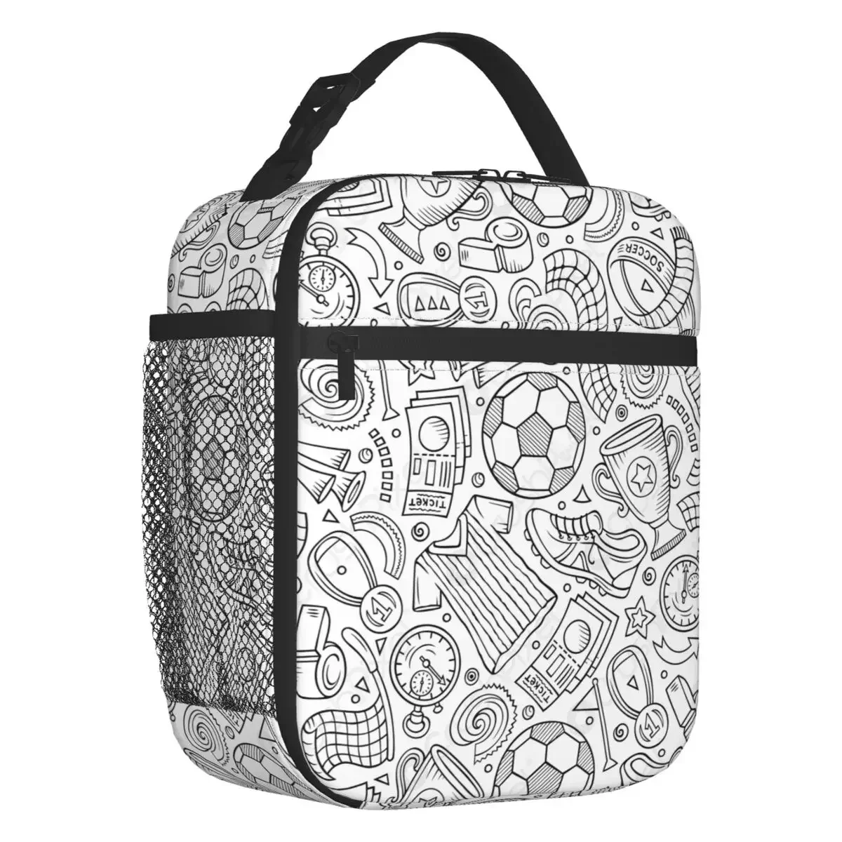 

Football Soccer Sport Hand Drawn Cartoon Lunch Box Multifunction Cooler Thermal Food Insulated Lunch Bag School Children Student