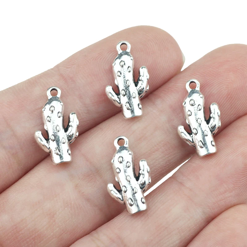 20 Pieces 10x17mm Antique Silver Plated Cactus Charms