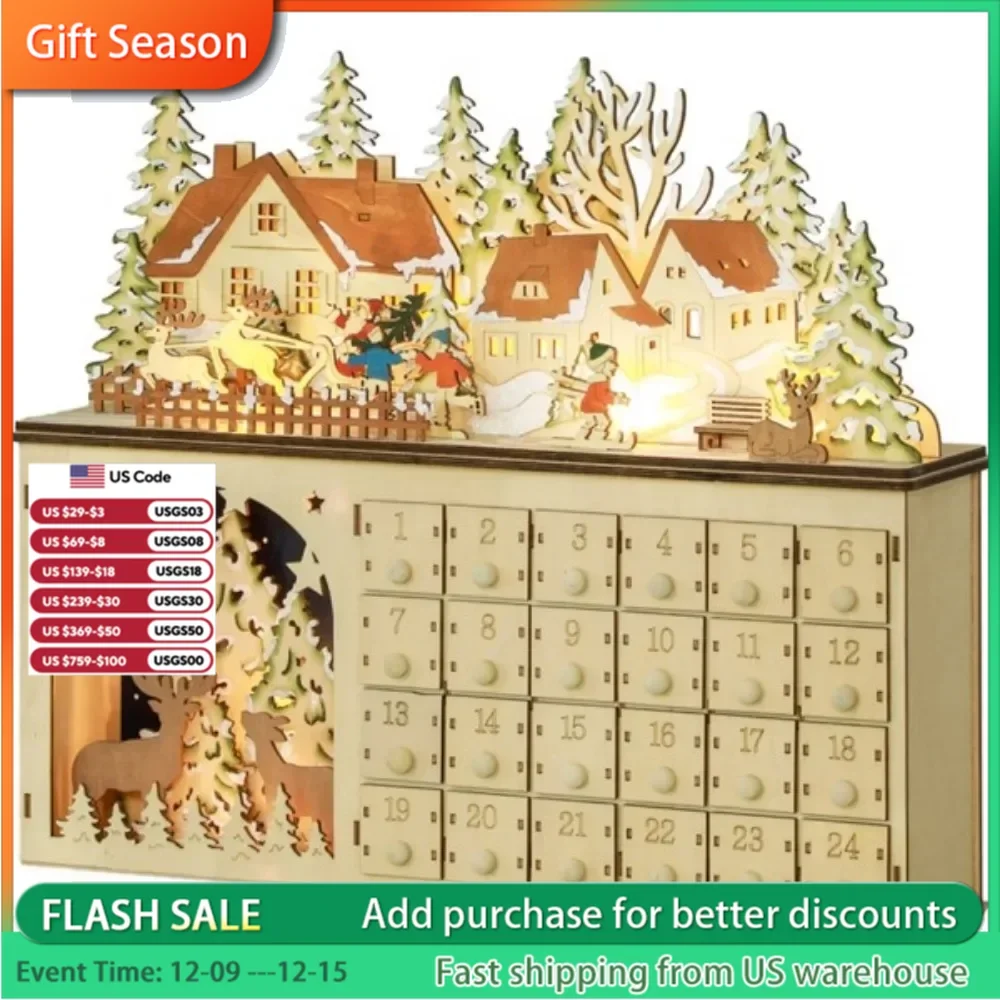 The 2-in-1 Christmas advent calendar and light up Christmas decorations, the 24-day countdown drawer allows you to store things