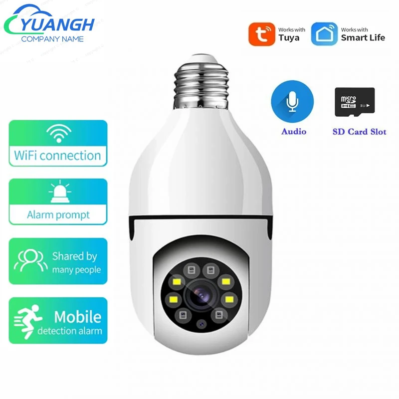 3MP Tuya Smart Home E27 Bulb Camera Color Night Vision 355 Degree Rotation Wireless Indoor Security Camera