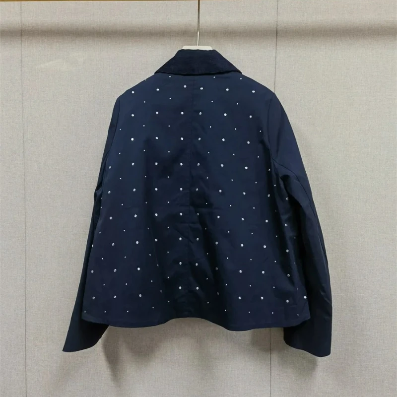 

2025 autumn and winter women's new cotton jacket long sleeve diamond decoration detachable lining women's winter warm clothes