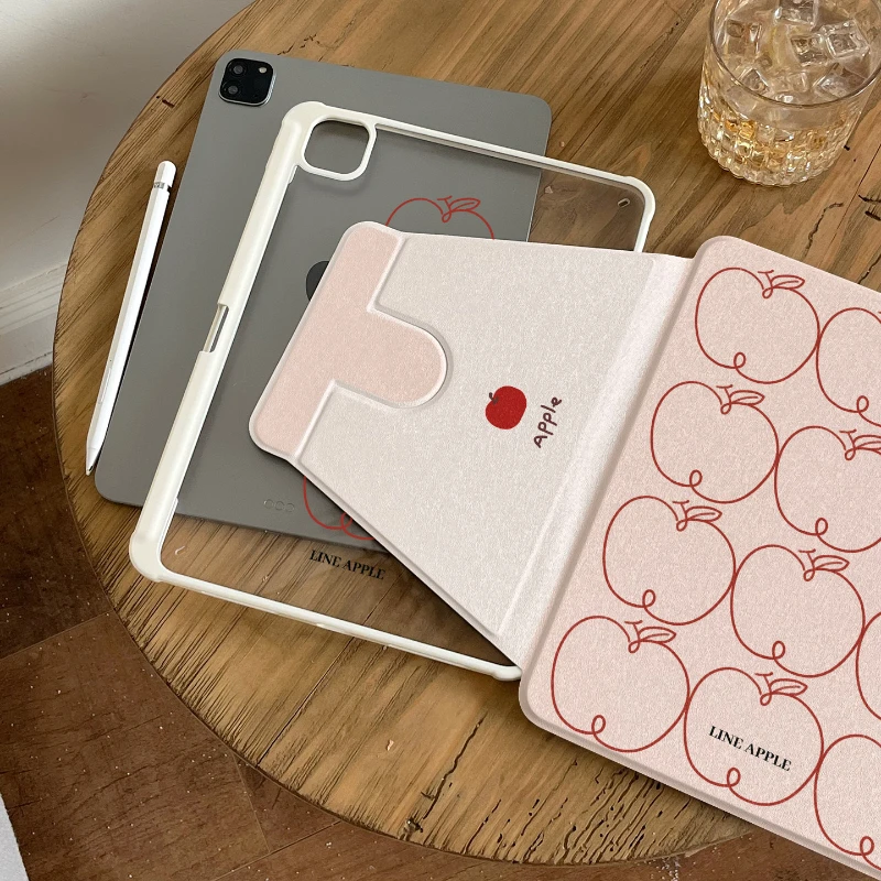 Line Apple Pattern Tablet Case For iPad Pro 11 12.9 13 A16 M2 M4 M3 M5 Shell 8.3 9.7 10.2 5/6/7/8/9/10/11th Mini Air 3 4 5 Cover