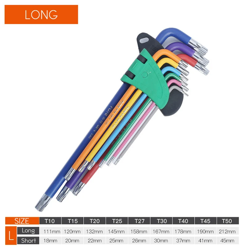 Juego de herramientas de mano para bicicleta, juego de llaves allen hexagonales de 9 piezas, 1,5mm-10mm, con código de color, con manga larga, accesorios para bicicleta