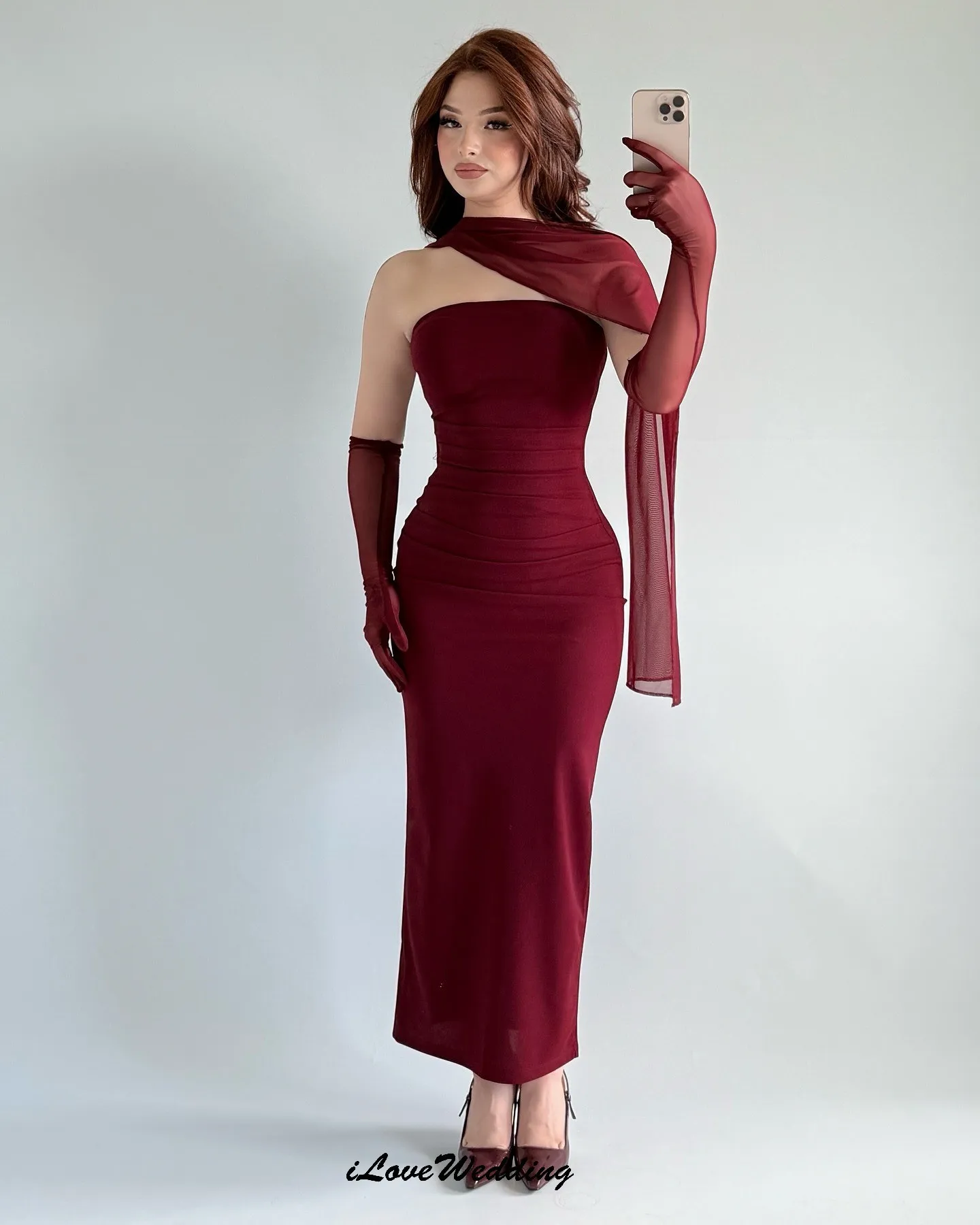 

Red Chiffion Mermaid Prom Dress 2025 Strapless Elegant Women Party Dress Ankle Length Ribbons Formal Gowns For Women Customized