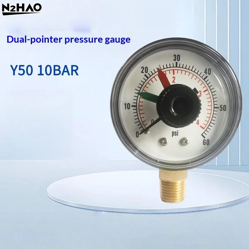 Y50 Dual Dial 0-60 PSI Pressure Gauge for Air Water Oil Durable Accurate Readings