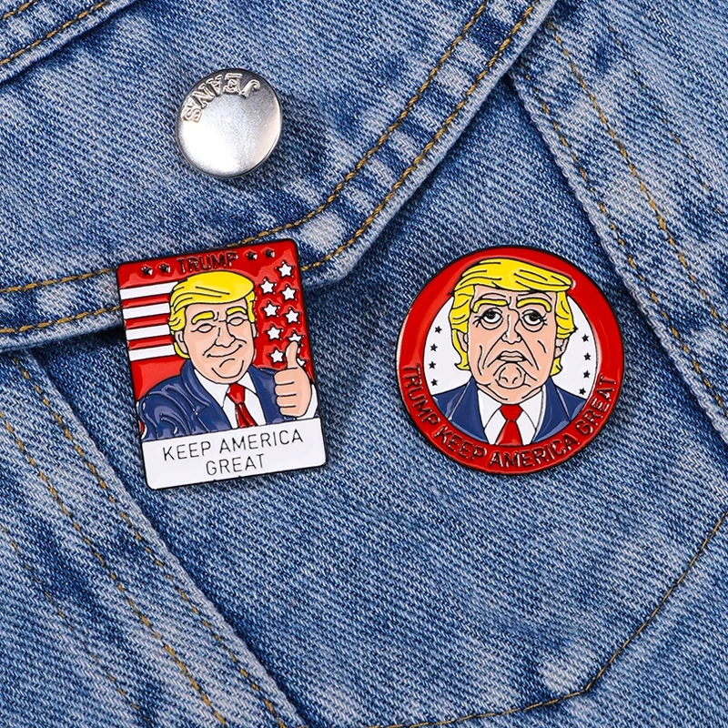 New Trump Keep America Great Round Square Brooches Pins For Backpack Bag Hat Jewelry Decoration