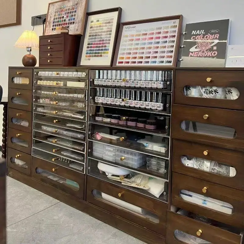 Solid Wood Vintage Nail Art Display Cabinet, Nail Polish Storage Cabinet, and Nail Polish Storage Cabinet