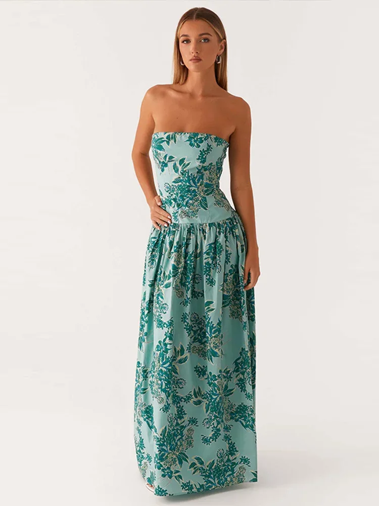 Abito lungo da donna stampato sexy Elegante abito aderente con spalle scoperte senza maniche patchwork femminile 2025 Summer Lady Vestdios