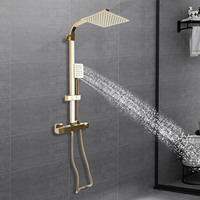 Bathroom Shower Faucet Set, Gold Wall Mounted Brass and 304 Stainless Steel Bath Cabin System with thermostat, 9.25*3.07inch