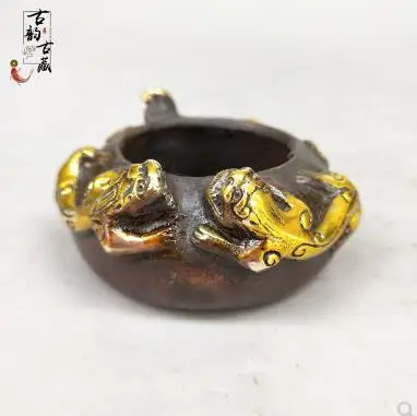 Old Qing Dyansty  Antique collection of copper gilding dragon pen wash ornaments Statue,Free shipping