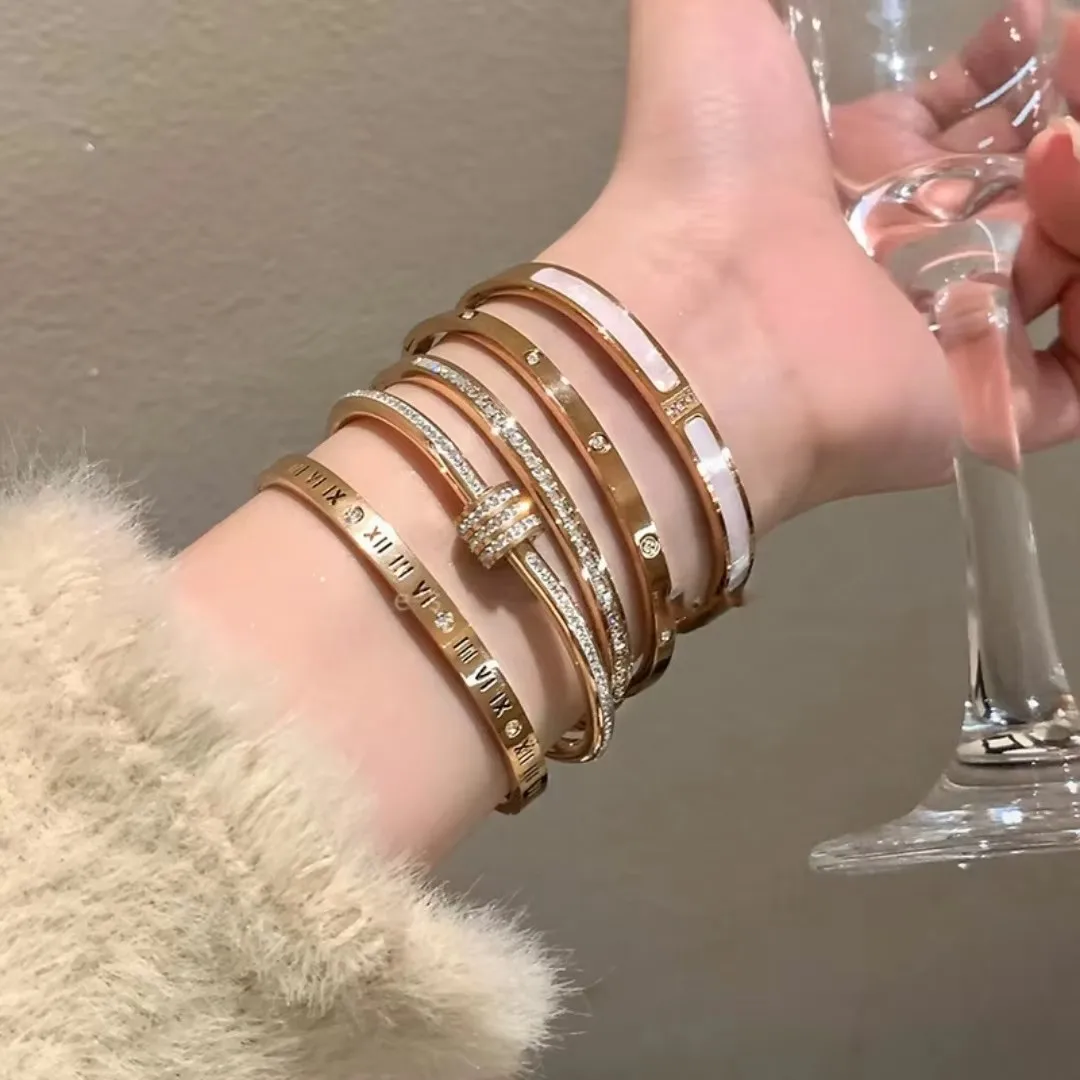 5/1pcs Sparkling Zirconia Inlaid Stainless Steel Bracelet Set for Women Stackable Bangles Fashion Non Fading Jewelry Gift
