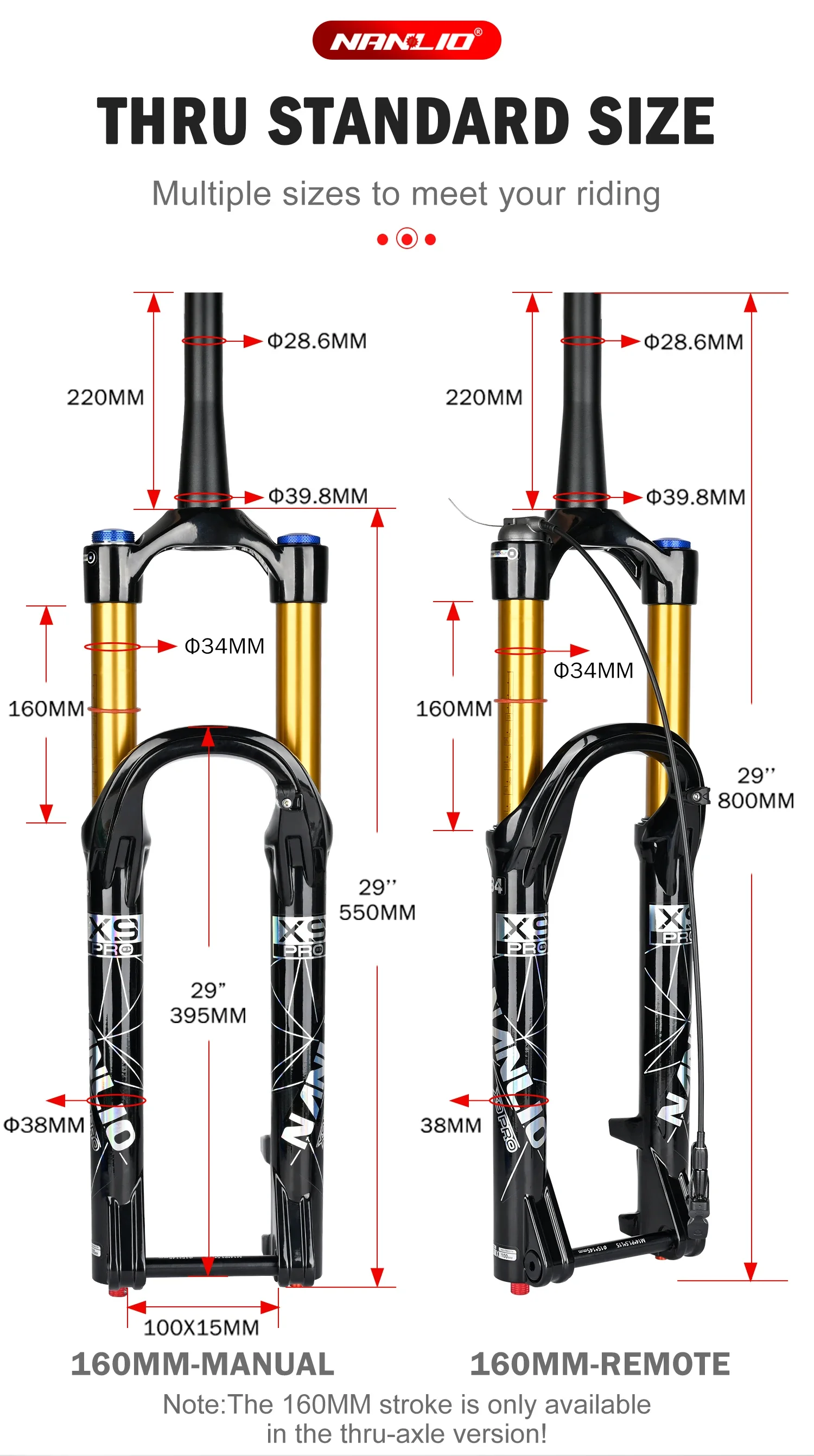 Nanlio X9 Pro MTB Air Suspension Fork 34mm 140/160mm Travel 26/27.5/29 Inch 100x9 100x15 Damping Rebound Bike Fork