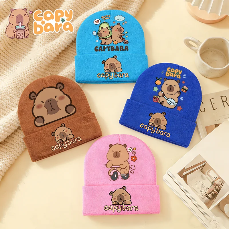 

Capybara Knitted Hats Cartoon Animal Print Beanies Girls Cute Hat Winter Outdoor Warm Winterize Caps Beanie Boys Birthday Gifts