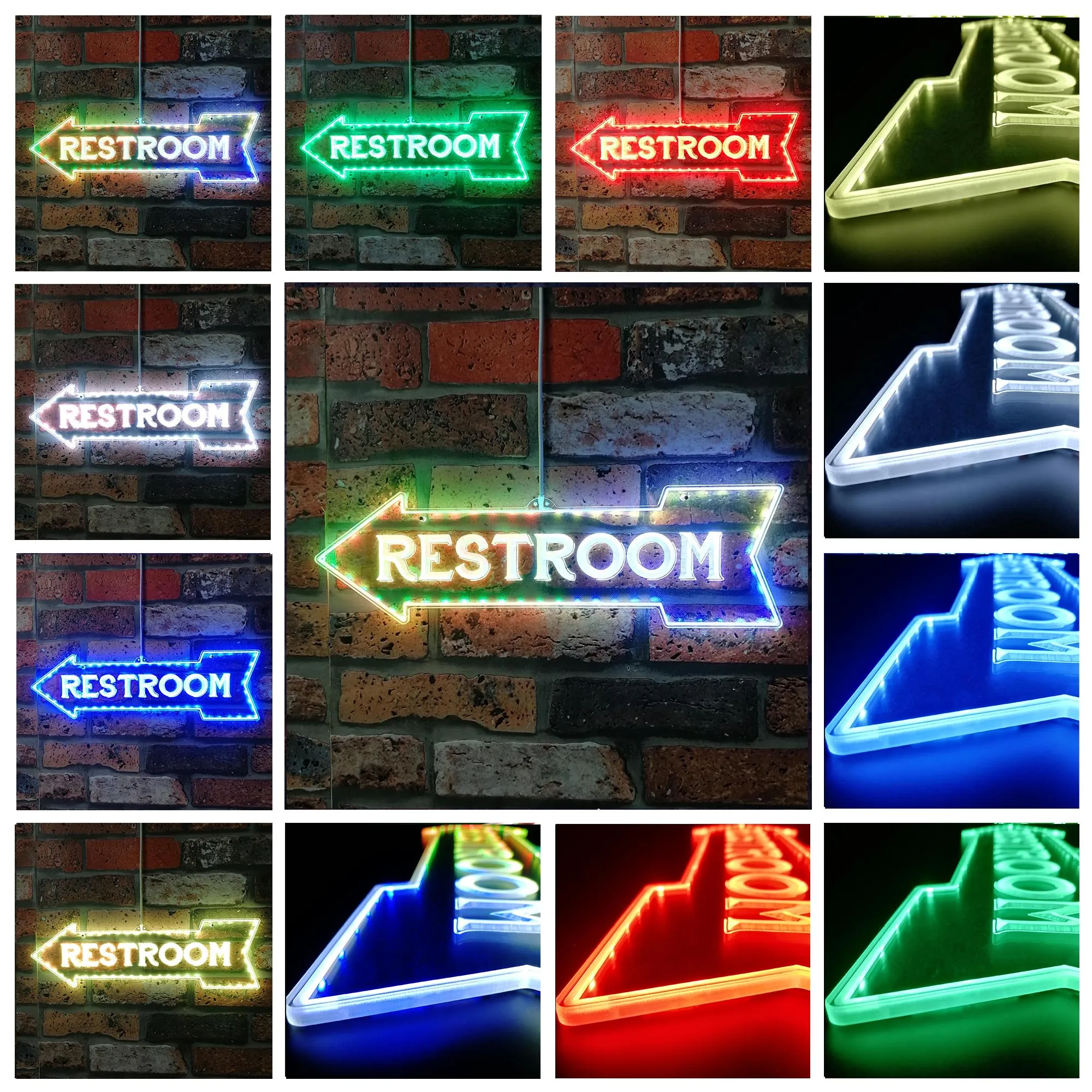Restroom Arrow Left Vintage Style RGB Dynamic Glam LED Sign st06-fnd-i0305