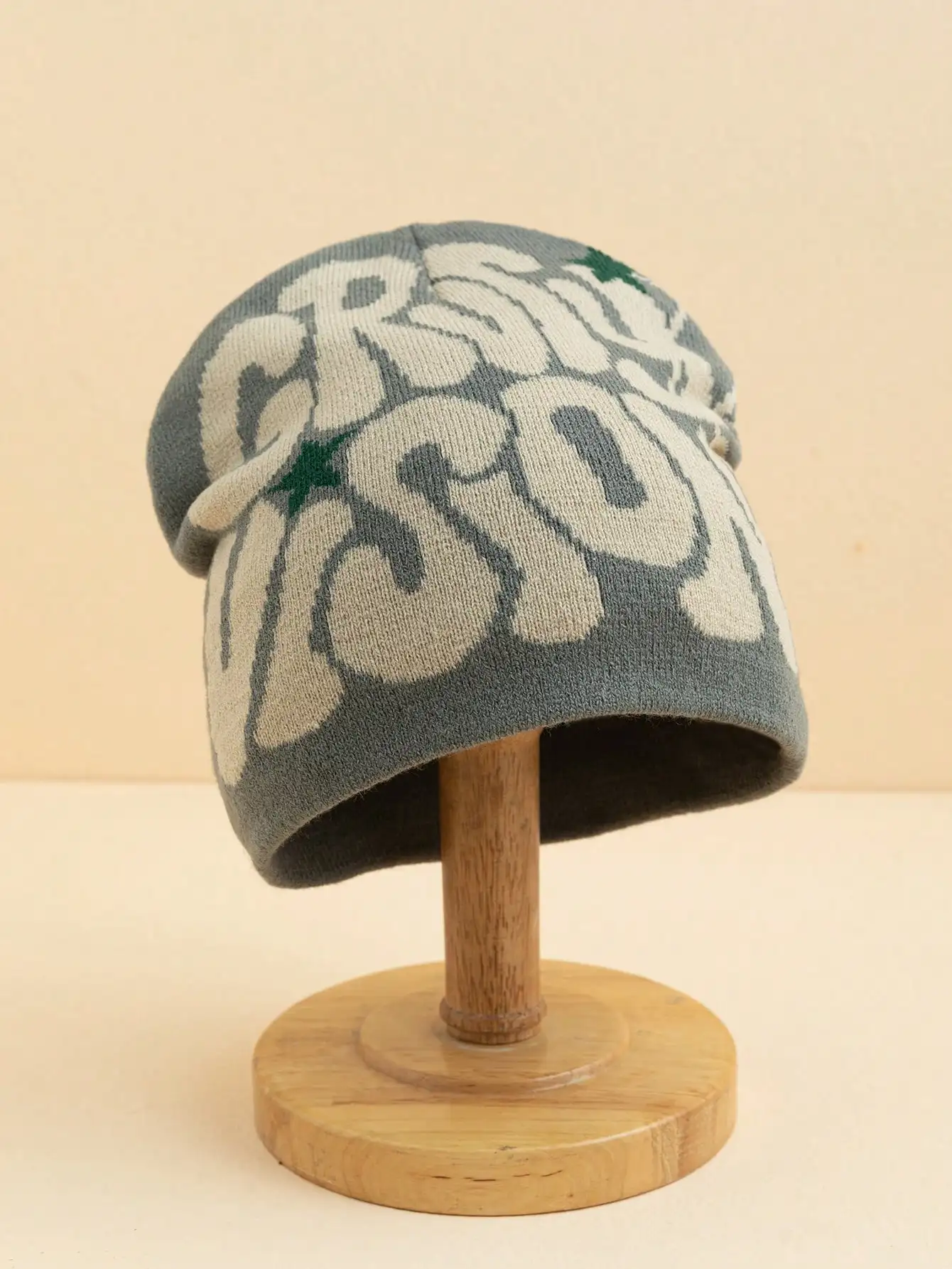 1 Top Street Fashion Letter Spider Web Pattern Jacquard Brimless Knitted Hat