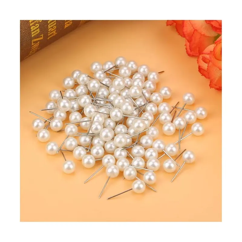 98 pcs Imitation Pearl Thumb Tacks, Photo Wall Pinning, Elegant Decorative Look, Round Pearl Head Design