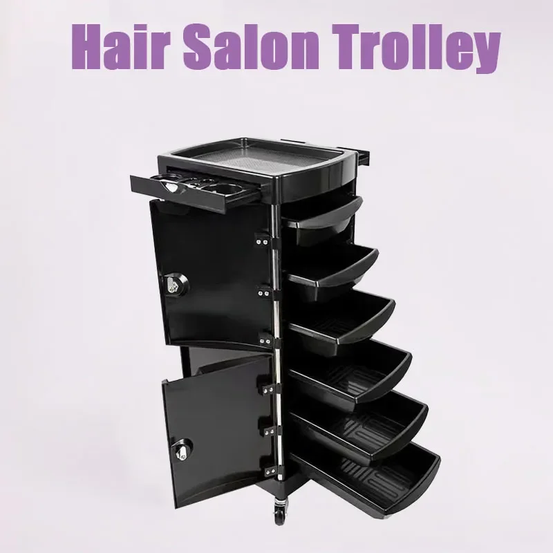 6 Tier PP Plastic Salon Trolley With Lock Barber Shop Hairdressing Tool Cart Multifunctional Storage Rack For Beauty Parlor