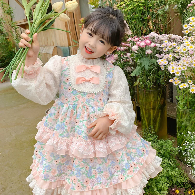 Baby Girl Spring Autumn Vintage Spanish Pompom Ball Gown Princess Lolita Dress for Children Girl Easter Birthday Eid