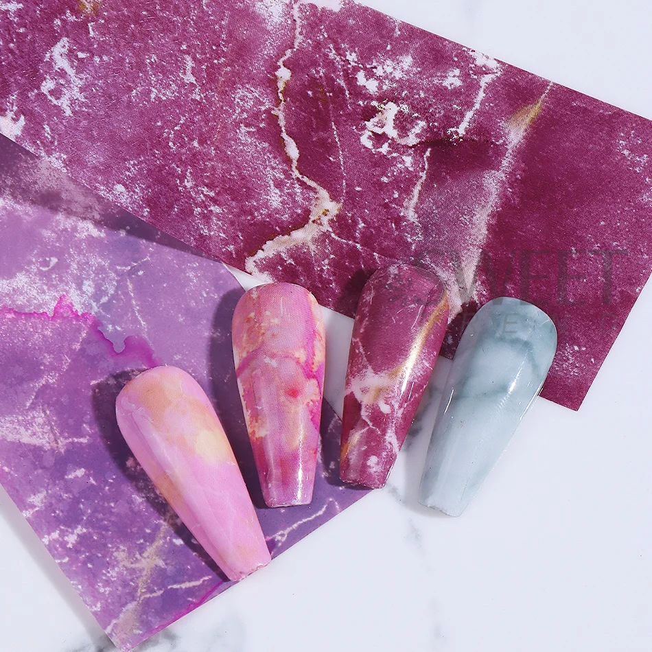 10 Stück/Packung Gemischte Nagelkunst-Folien Transferaufkleber Retro-Marmormuster Sternenhimmel Nagelschieber DIY Maniküre-Dekorationszubehör – Detail 8