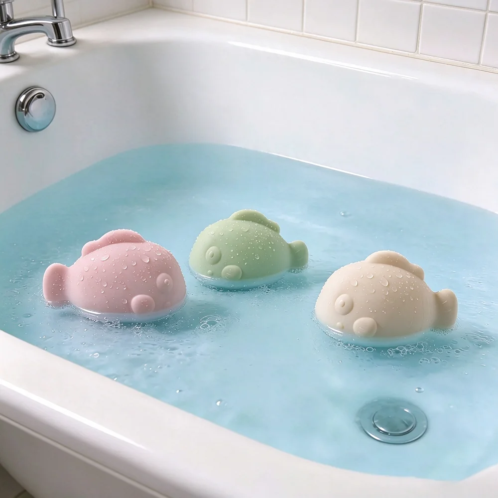 Baby Silicone Fish Bath Toy Soft Teething Water Play Toy for Infant Toddler, BPA Free Bathtub Shower Toy for Baby Bath Time