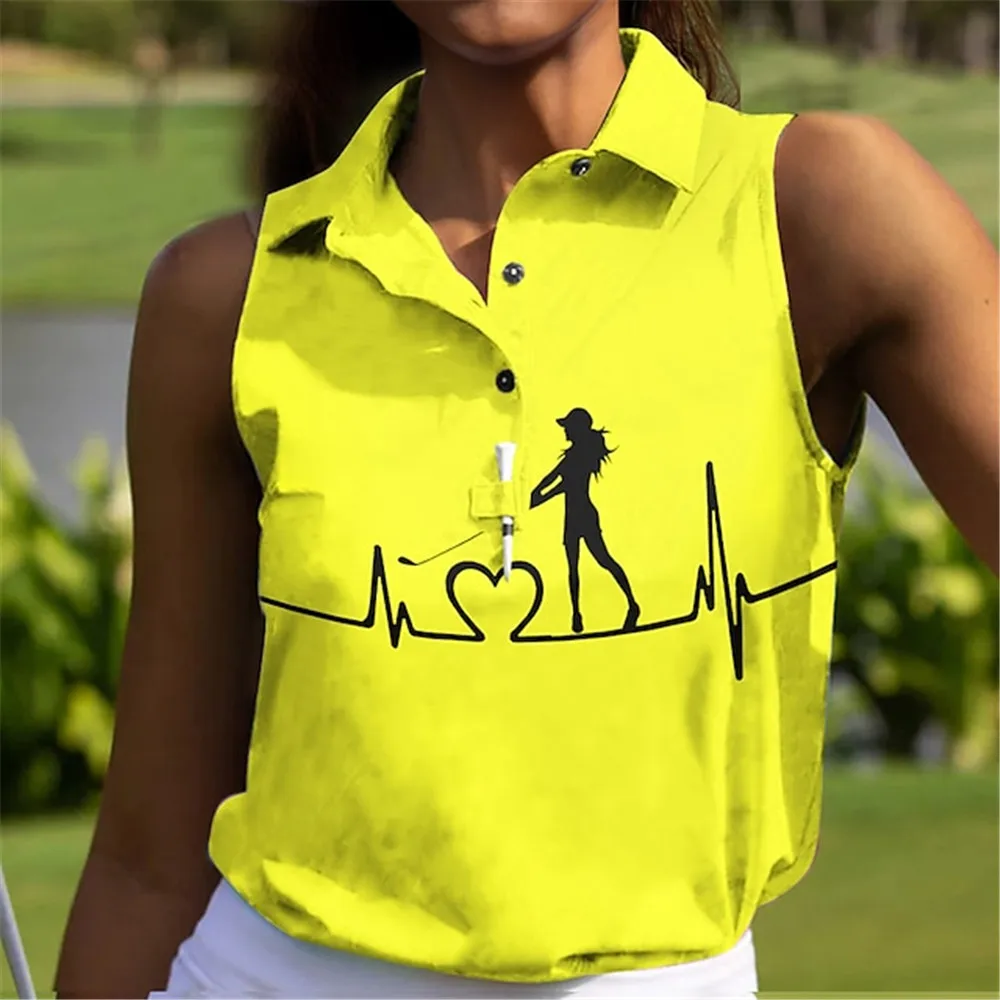 Women's New Golf PoloNew Golf Polo  Spring Sleeveless Summer Fashion Cartoon Printed Shirt Breathable Quick Dry Tennis Golf Top