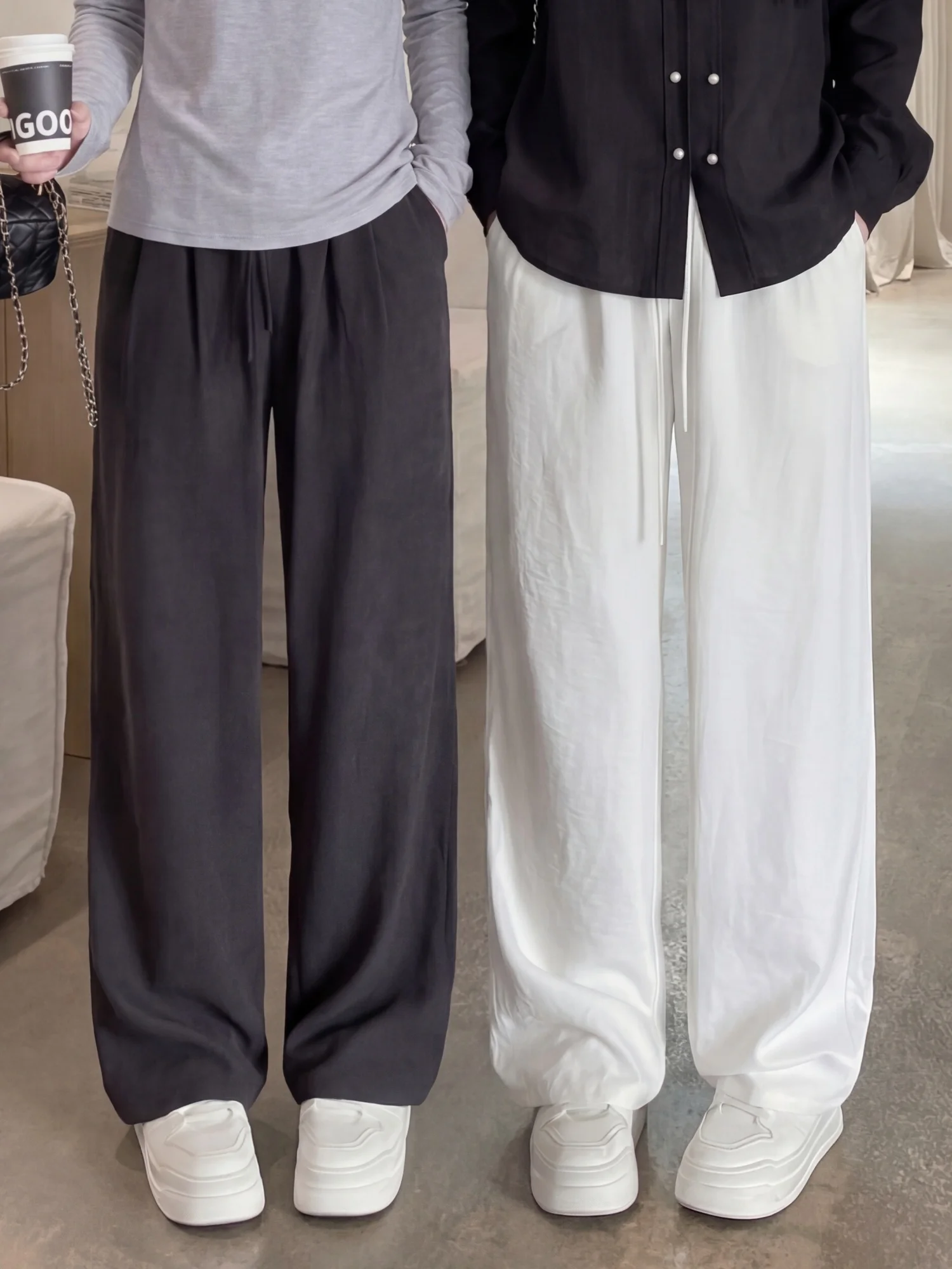 

Comfortable Elastic Waist Wide Leg Pants Spring Season Versatile plus Size Women's Clothing High Waist Straight Cut Commute S...