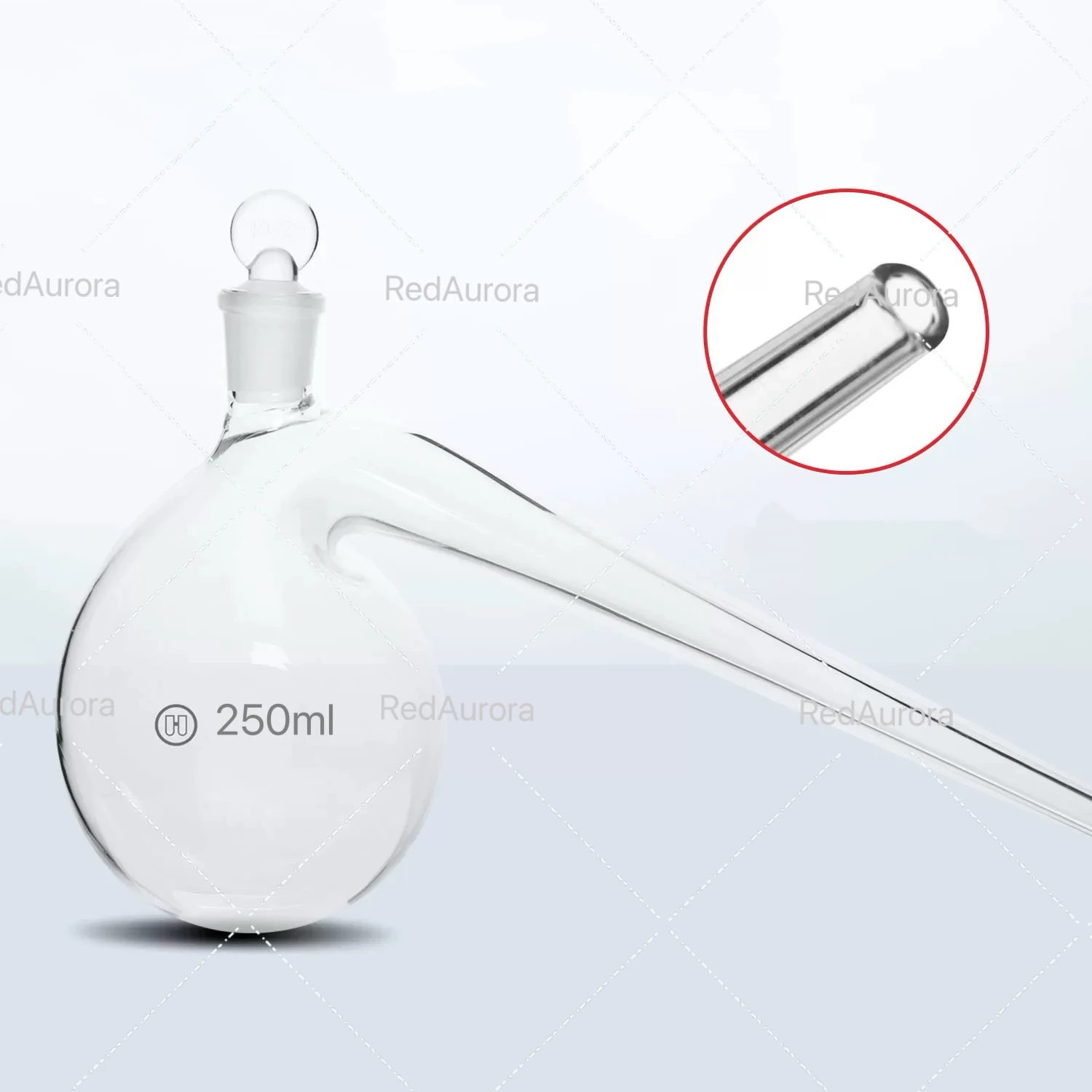 250mL Retort With Ground - in Glass Stopper Borosilicate 3.3 Glass Distillation Distilling Flask Laboratory Chemistry Curved Nec