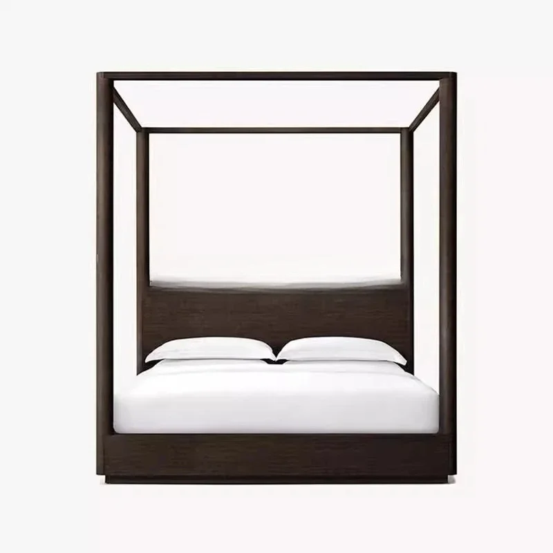 

American Country Solid Wood Double Bed Four-poster Bed Household Shelf Bedroom Wedding Hotel Homestay