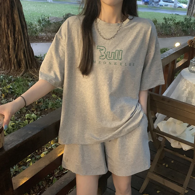 

Women's Casual Loose Fit ort Sve Two-Piece Set Summer Sportswear Chic Hong Kong Sle Student orm Slimming Effect