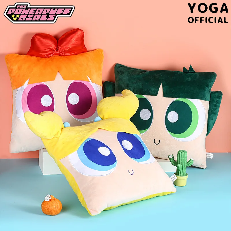 The Powerpuff Girls Square Plush Doll Pillow Cute Girly Cartoon Buttercup Bubbles Doll Cushion Birthday Gift Decorative Toy Gift