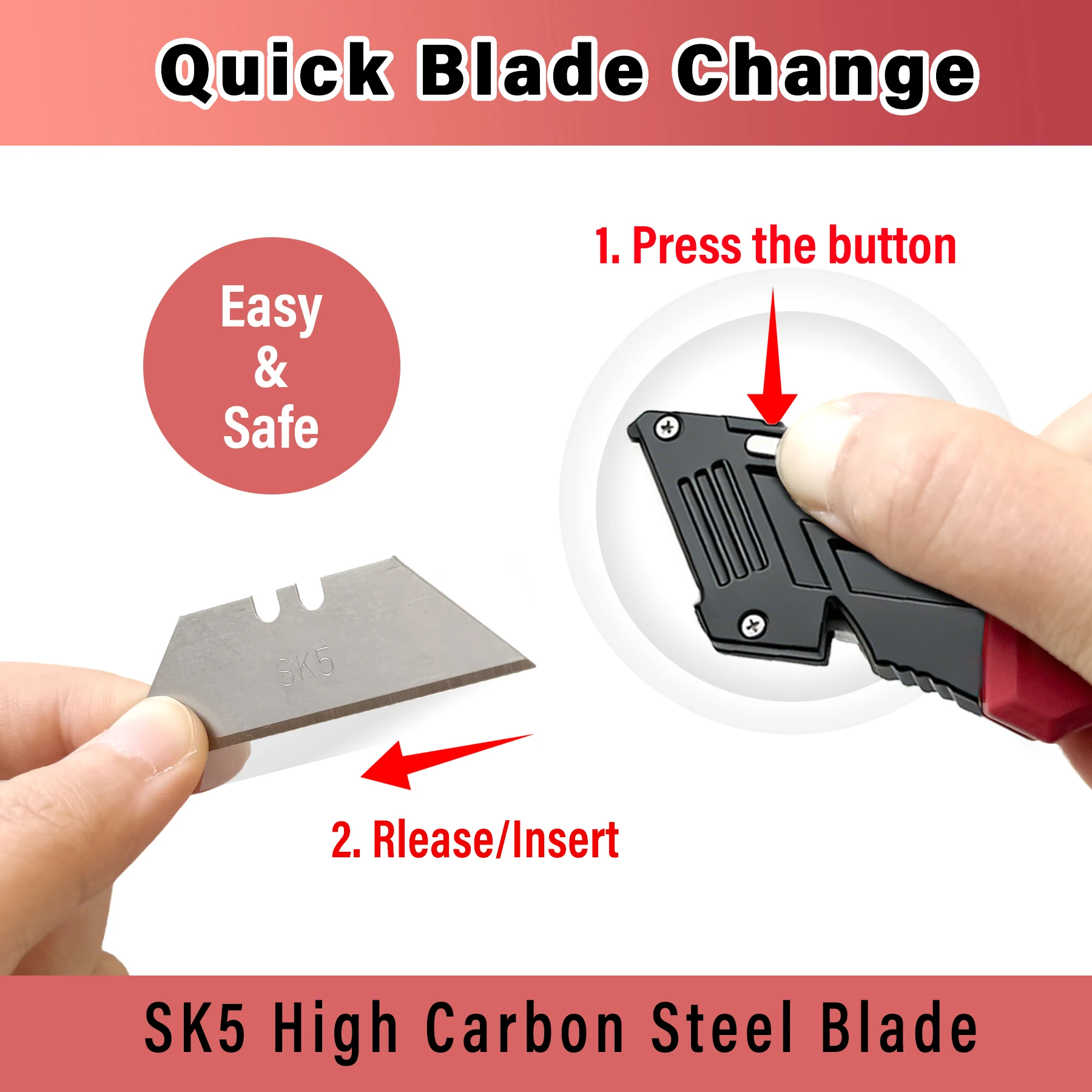 T TOVIA Folding Utility Knife with Blade Storage - Quick-Change Retractable Box Cutter, 3 Extra Blades in Handle, Aluminum Body. image 4