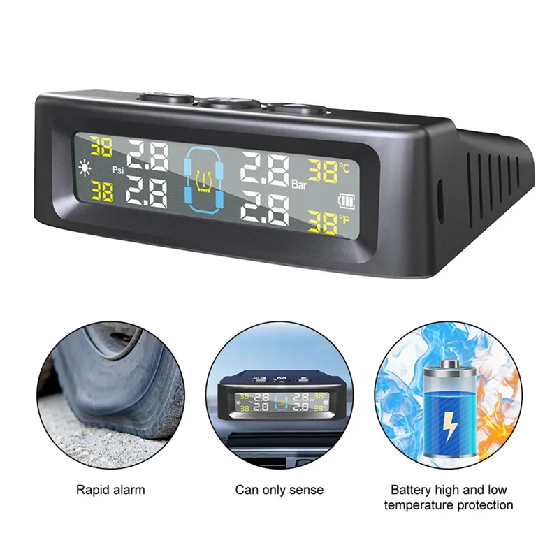 

Temperature Warning Fuel Save Tire Pressure Monitoring System Solar TPMS 4 External Sensors Car Tyre Pressure Monitor