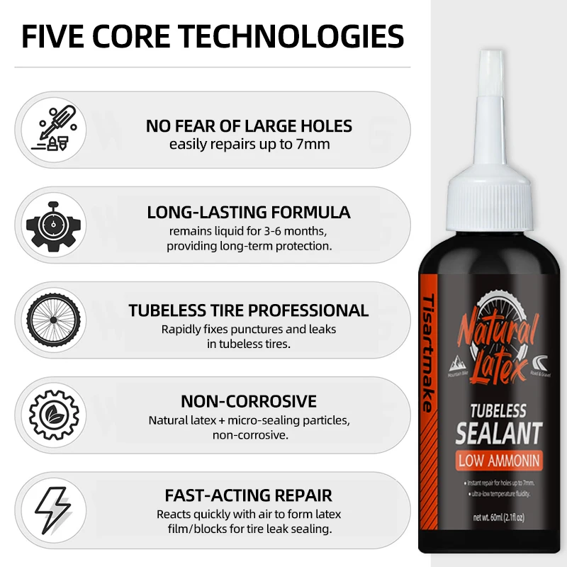 Tire Sealant - Fast-Acting Latex Puncture Repair Fluid, Protection for MTB &Road Bicycles Tubeless Tires, Easy to Apply
