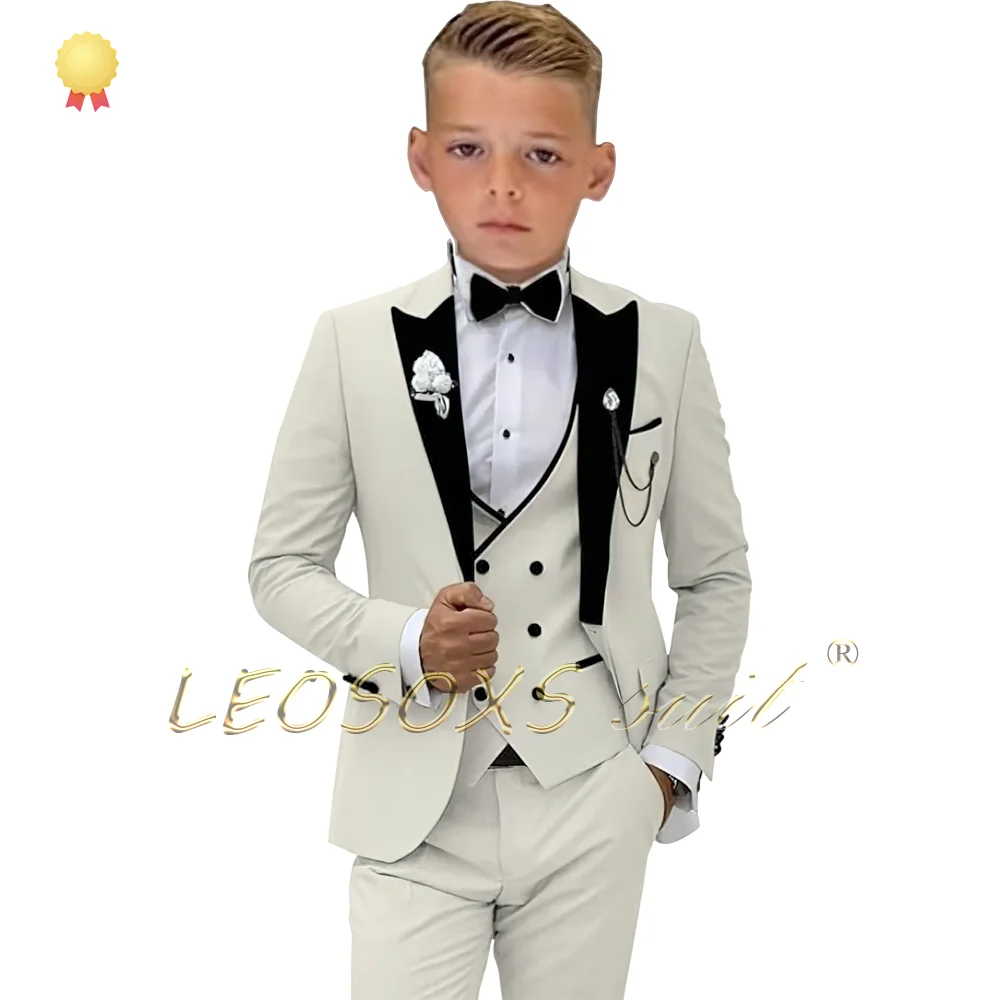 

Boys' 3-piece suit set, black velvet gun collar suitable for children aged 2-16, suitable for weddings, parties, birthdays