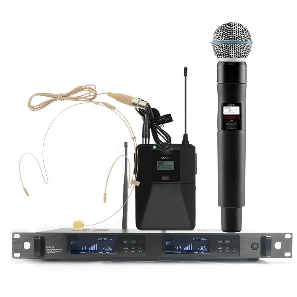 QLXD24 QLX24D BETA58A UHF True diversity Wireless Microphone Cardioid metal Handheld bodypack Vocal Stage Studio Microphone