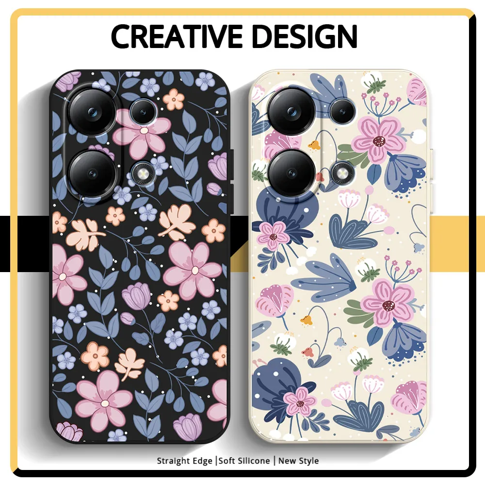 Case For Xiaomi Poco M6 M3 M4 Pro 4G 5G X6 X5 X4 X3 F5 Pro 5G C65 C55 C61 C51 Phone Case Cover Shockproof Soft Silicone Flower