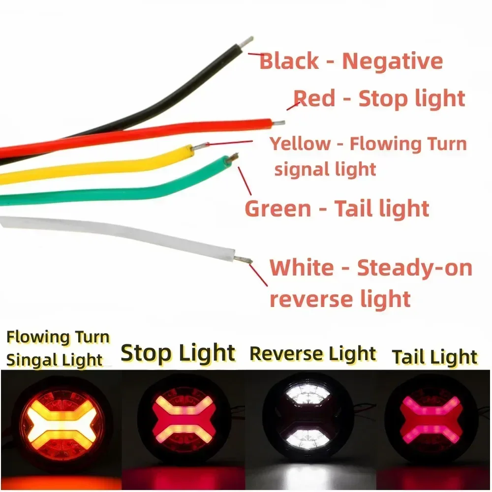 12V 24V Truck Trailer Tractor LED Round Dynamic Tail Turn Signal Light Flashlight Reverse Brake Stop Lamp Lorry RV Caravan Bus