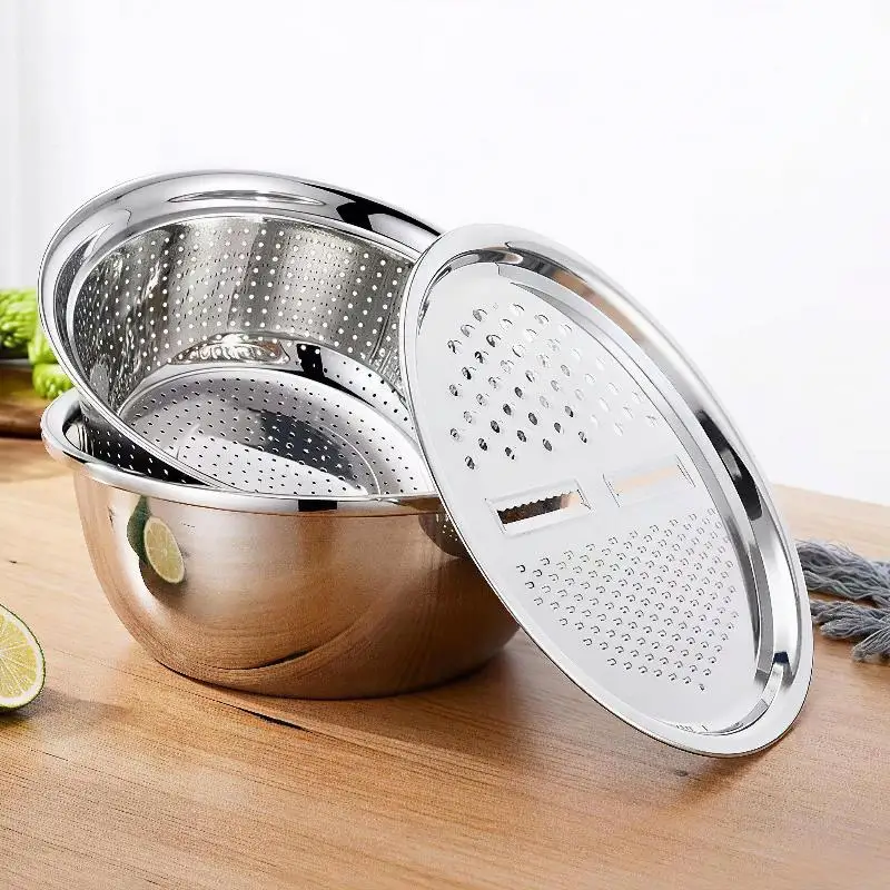3 Pcs Stainless Steel Mixing Bowl Set Multifunctional Non-Slip Food Prep Bowls for Kitchen Salad Baking