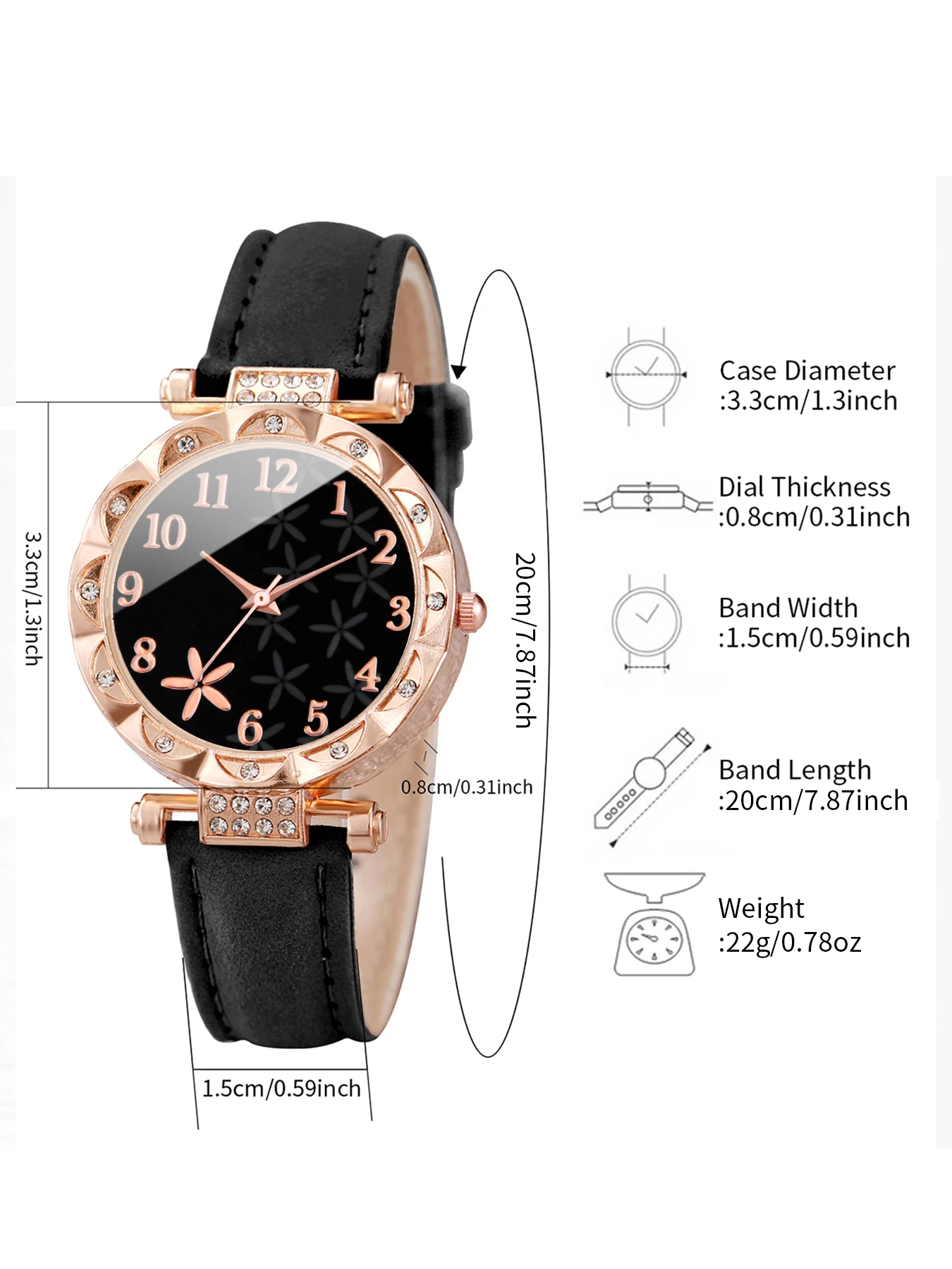 7PCS/Set Fashion Rhinestone Women\'s Watch Leather Band Female Quartz Watches (Without Box)