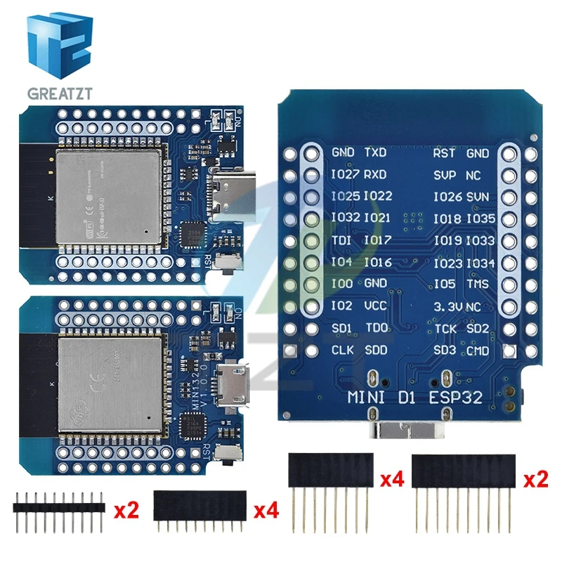 GREATZT For Wemos Mini D1 ESP8266 ESP32 ESP-32S WIFI Bluetooth CP2104 Development Board Module For Arduino With Pins