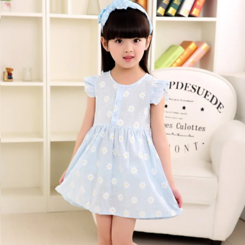 Summer Korean style fashionable cute girls\' dress children\'s cotton and linen floral vest dress baby ruffled sleeveless dress