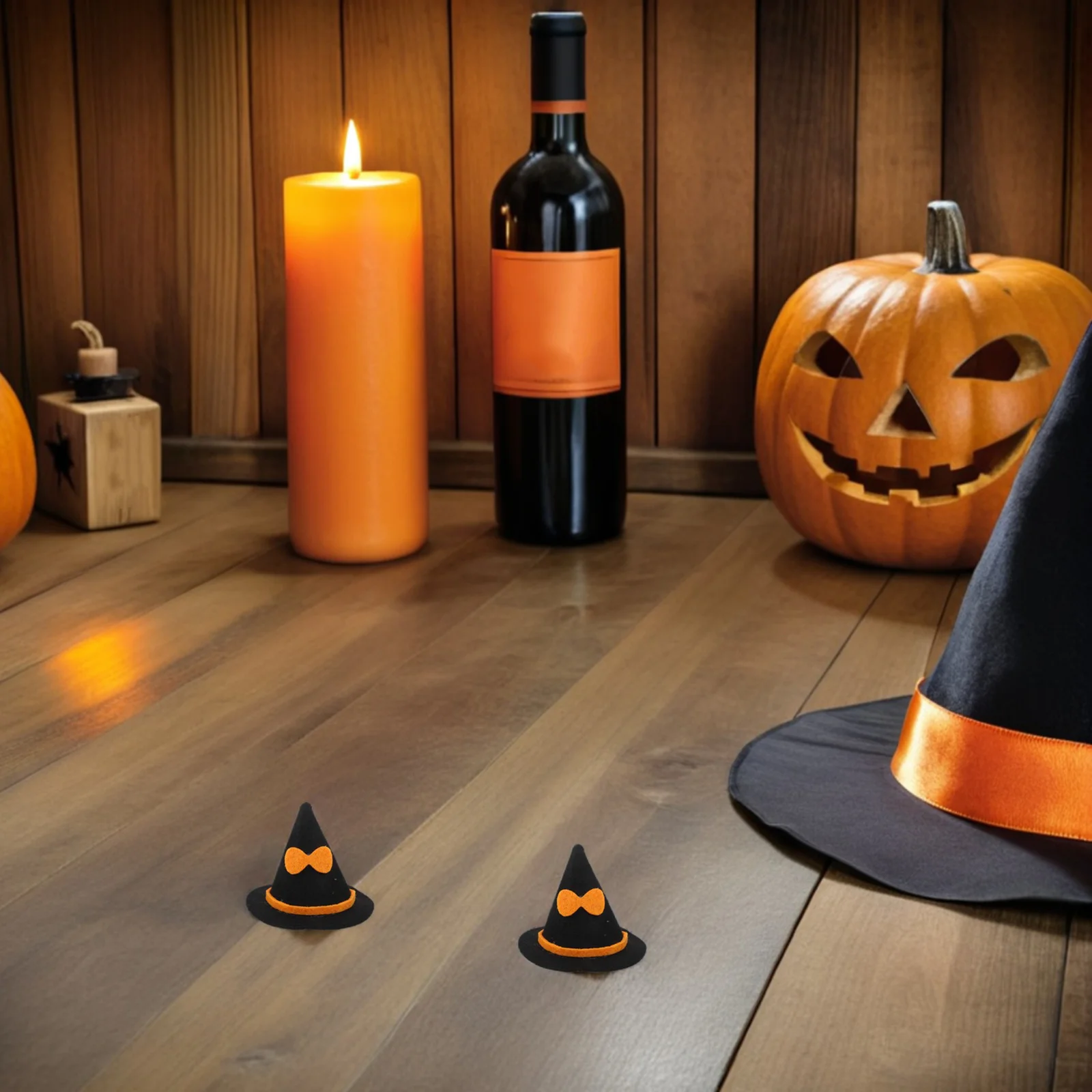 

12Pcs Hat Bottle Toppers Halloween Felt Bottle Covers Party Decoration Hats for Wine Bottles Spooky Holiday Home