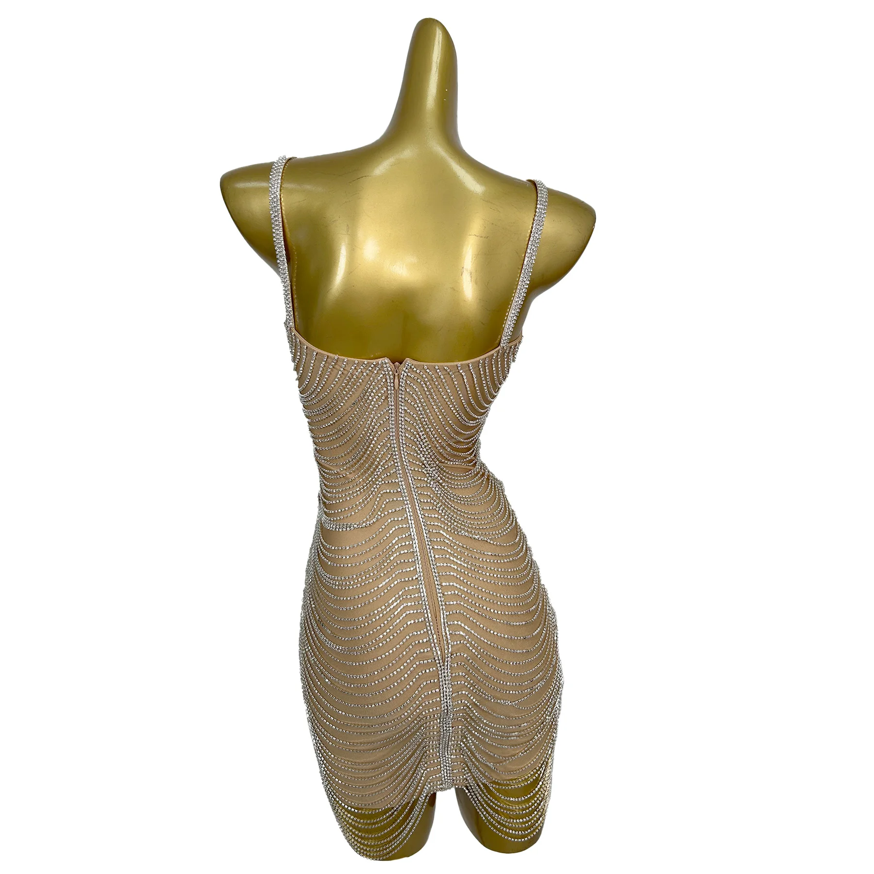 Diaodiao Abito da sera da donna di lusso Abito con cinturino a catena in argento brillante Abito da ballo da bar Abito da cocktail per matrimonio di compleanno