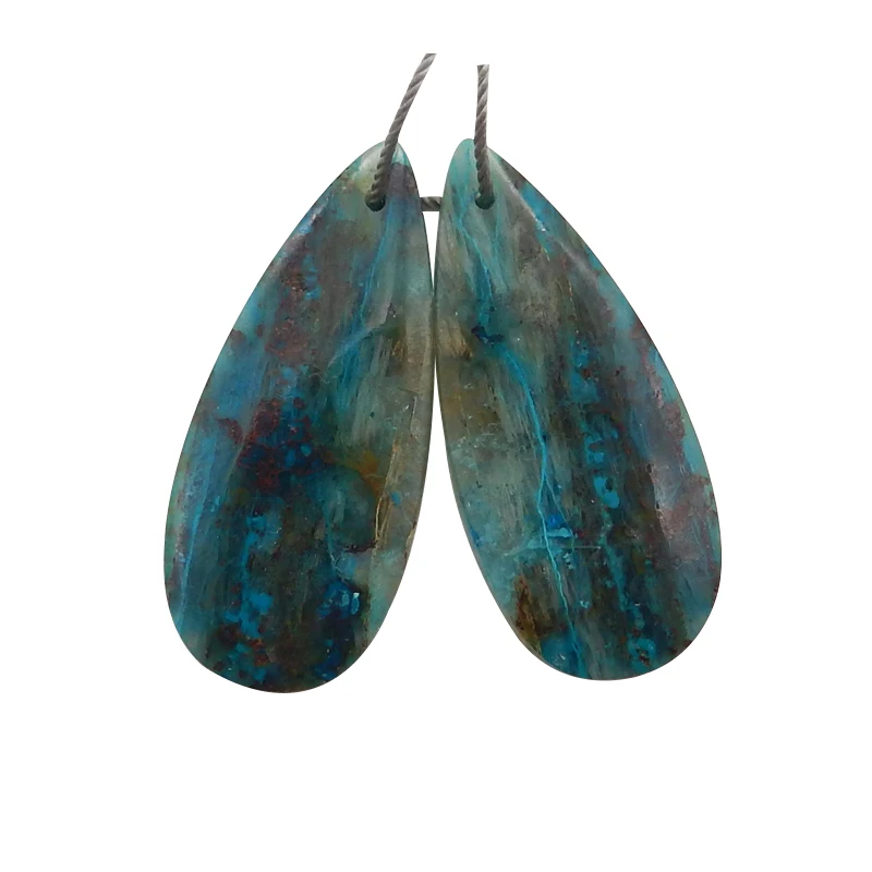 Handmade Natural Stone Chrysocolla Teardrop Water Drop Earring Bead DIY Making Jewelry Finding 35x16x4mm 8g