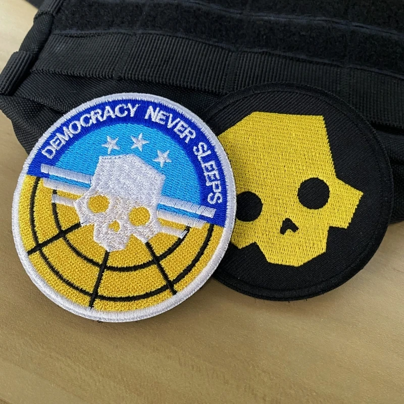 HellDivers 2 Weaving Mark Patches Hell Divers Morale Badge Death Skull Embroidery Patch We Dive Together Tactical emblems